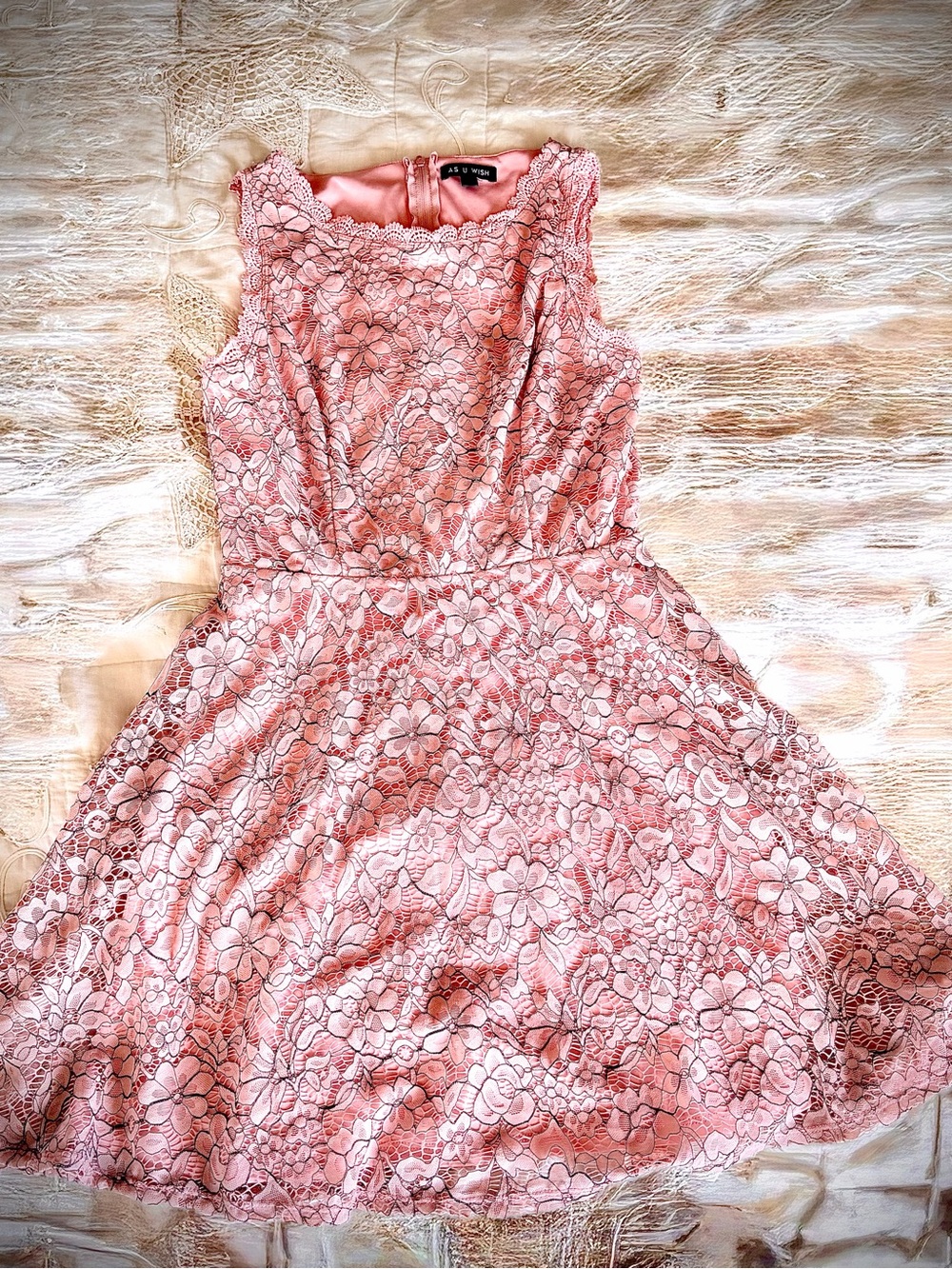 As U Wish Pink Floral Lace Fit-and-Flare Dress